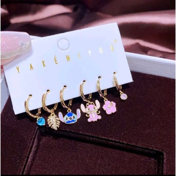 14K Gold Plated Lilo & Stutch Theme Earrings Huggie Hoop Dangle Mismatch… - Picture 6 of 6